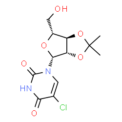 ChemSpider 2D Image | 5-Chloro-1-(2,3-O-isopropylidene-beta-D-arabinofuranosyl)-2,4(1H,3H)-pyrimidinedione | C12H15ClN2O6