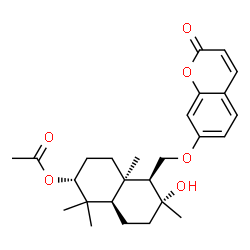 ChemSpider 2D Image | (2R,4aR,5S,6R,8aR)-6-Hydroxy-1,1,4a,6-tetramethyl-5-{[(2-oxo-2H-chromen-7-yl)oxy]methyl}decahydro-2-naphthalenyl acetate | C26H34O6
