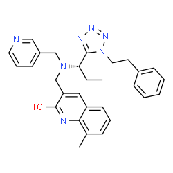 ChemSpider 2D Image | 8-Methyl-3-{[{(1S)-1-[1-(2-phenylethyl)-1H-tetrazol-5-yl]propyl}(3-pyridinylmethyl)amino]methyl}-2-quinolinol | C29H31N7O