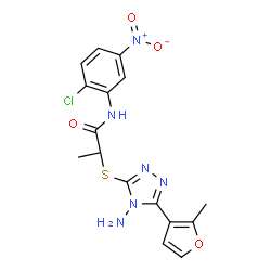 ChemSpider 2D Image | (2S)-2-{[4-Amino-5-(2-methyl-3-furyl)-4H-1,2,4-triazol-3-yl]sulfanyl}-N-(2-chloro-5-nitrophenyl)propanamide | C16H15ClN6O4S