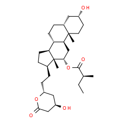 ChemSpider 2D Image | (3alpha,5beta,12alpha)-3-Hydroxy-21-[(2R,4R)-4-hydroxy-6-oxotetrahydro-2H-pyran-2-yl]pregnan-12-yl (2S)-2-methylbutanoate | C31H50O6