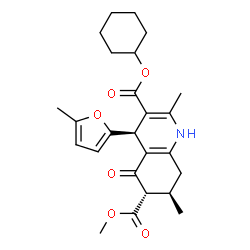 ChemSpider 2D Image | 3-Cyclohexyl 6-methyl (4R,6S,7R)-2,7-dimethyl-4-(5-methyl-2-furyl)-5-oxo-1,4,5,6,7,8-hexahydro-3,6-quinolinedicarboxylate | C25H31NO6