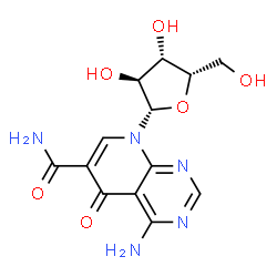 ChemSpider 2D Image | 4-Amino-5-oxo-8-(beta-L-xylofuranosyl)-5,8-dihydropyrido[2,3-d]pyrimidine-6-carboxamide | C13H15N5O6