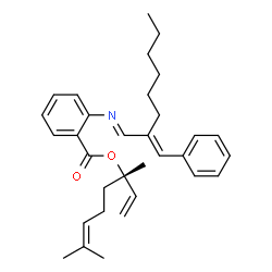 ChemSpider 2D Image | (3S)-3,7-Dimethyl-1,6-octadien-3-yl 2-{(E)-[(2E)-2-benzylideneoctylidene]amino}benzoate | C32H41NO2