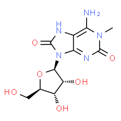 ChemSpider 2D Image | 1-Methyl-2,8-dioxo-2,7,8-trihydroadenosine | C11H15N5O6