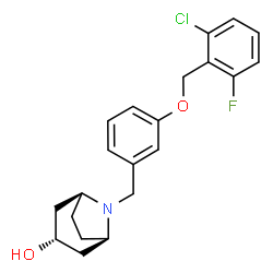 ChemSpider 2D Image | (3-endo)-8-{3-[(2-Chloro-6-fluorobenzyl)oxy]benzyl}-8-azabicyclo[3.2.1]octan-3-ol | C21H23ClFNO2