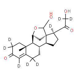 ChemSpider 2D Image | (11alpha)-18,21-Dihydroxy(2,2,4,6,6,17,21,21-~2~H_8_)-11,18-epoxypregn-4-ene-3,20-dione | C21H20D8O5