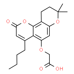 ChemSpider 2D Image | [(4-Butyl-8,8-dimethyl-2-oxo-9,10-dihydro-2H,8H-pyrano[2,3-f]chromen-5-yl)oxy]acetic acid | C20H24O6