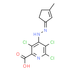 ChemSpider 2D Image | 3,5,6-Trichloro-4-[(2E)-2-(3-methyl-2-cyclopenten-1-ylidene)hydrazino]-2-pyridinecarboxylic acid | C12H10Cl3N3O2