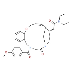 ChemSpider 2D Image | N,N-Diethyl-2-[(14Z,16S,17S)-4-(4-methoxybenzoyl)-2-oxo-12-oxa-1,4-diazatricyclo[14.3.1.0~6,11~]icosa-6,8,10,14-tetraen-17-yl]acetamide | C31H39N3O5