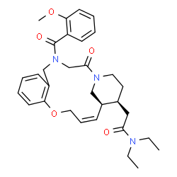 ChemSpider 2D Image | N,N-Diethyl-2-[(14Z,16S,17S)-4-(2-methoxybenzoyl)-2-oxo-12-oxa-1,4-diazatricyclo[14.3.1.0~6,11~]icosa-6,8,10,14-tetraen-17-yl]acetamide | C31H39N3O5
