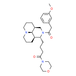 ChemSpider 2D Image | 4-{(1R,3aS,10aR,10bS)-2-[(3-Methoxyphenyl)acetyl]decahydro-1H,4H-pyrido[3,2,1-ij][1,6]naphthyridin-1-yl}-1-(4-morpholinyl)-1-butanone | C28H41N3O4