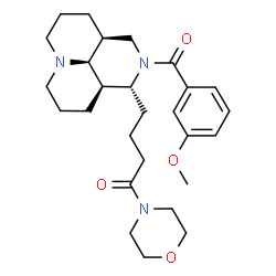 ChemSpider 2D Image | 4-[(1R,3aS,10aR,10bS)-2-(3-Methoxybenzoyl)decahydro-1H,4H-pyrido[3,2,1-ij][1,6]naphthyridin-1-yl]-1-(4-morpholinyl)-1-butanone | C27H39N3O4