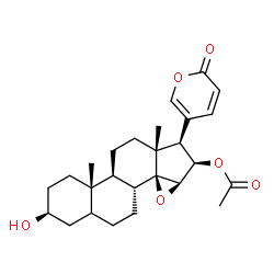 ChemSpider 2D Image | (3beta,15beta,16beta)-16-Acetoxy-3-hydroxy-14,15-epoxybufa-20,22-dienolide | C26H34O6