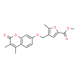 ChemSpider 2D Image | Methyl 4-{[(3,4-dimethyl-2-oxo-2H-chromen-7-yl)oxy]methyl}-5-methyl-2-furoate | C19H18O6
