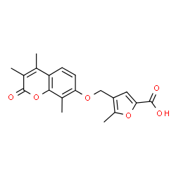 ChemSpider 2D Image | 5-Methyl-4-{[(3,4,8-trimethyl-2-oxo-2H-chromen-7-yl)oxy]methyl}-2-furoic acid | C19H18O6