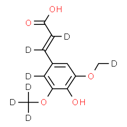 ChemSpider 2D Image | (2E)-3-{4-Hydroxy-5-[(~2~H_1_)methyloxy]-3-[(~2~H_3_)methyloxy](2-~2~H)phenyl}(~2~H_2_)-2-propenoic acid | C11H5D7O5