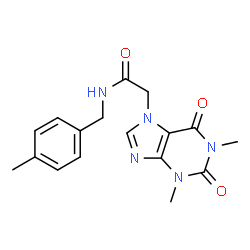 ChemSpider 2D Image | 2-(1,3-Dimethyl-2,6-dioxo-1,2,3,6-tetrahydro-7H-purin-7-yl)-N-(4-methylbenzyl)acetamide | C17H19N5O3
