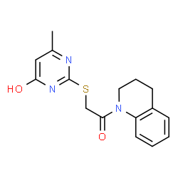 ChemSpider 2D Image | 1-(3,4-Dihydro-1(2H)-quinolinyl)-2-[(4-hydroxy-6-methyl-2-pyrimidinyl)sulfanyl]ethanone | C16H17N3O2S