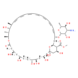 ChemSpider 2D Image | Methyl (1R,3S,5R,6R,9R,11R,15S,16R,17R,18S,23E,33R,35S,36R,37S)-33-[(3-amino-3,6-dideoxy-beta-D-mannopyranosyl)oxy]-1,3,5,6,9,11,17,37-octahydroxy-15,16,18-trimethyl-13-oxo-14,39-dioxabicyclo[33.3.1]n
onatriaconta-19,21,23,25,27,29,31-heptaene-36-carboxylate | C48H75NO17