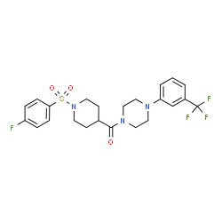ChemSpider 2D Image | {1-[(4-Fluorophenyl)sulfonyl]-4-piperidinyl}{4-[3-(trifluoromethyl)phenyl]-1-piperazinyl}methanone | C23H25F4N3O3S