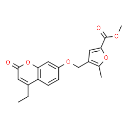 ChemSpider 2D Image | Methyl 4-{[(4-ethyl-2-oxo-2H-chromen-7-yl)oxy]methyl}-5-methyl-2-furoate | C19H18O6