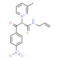 ChemSpider 2D Image | 1-[(2S)-1-(Allylamino)-3-(4-nitrophenyl)-3-oxo-1-thioxo-2-propanyl]-3-methylpyridinium | C18H18N3O3S
