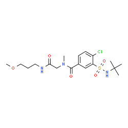 ChemSpider 2D Image | 4-Chloro-N-{2-[(3-methoxypropyl)amino]-2-oxoethyl}-N-methyl-3-[(2-methyl-2-propanyl)sulfamoyl]benzamide | C18H28ClN3O5S