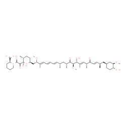 ChemSpider 2D Image | (2S)-1-{[(2R,3R,6S)-2-Hydroxy-6-{(2S,3E,5E,7E,9S,11R,13R,14R,15E,17R,19E,21R)-14-hydroxy-22-[(1S,3R,4R)-4-hydroxy-3-methoxycyclohexyl]-2,13-dimethoxy-3,9,11,15,17,21-hexamethyl-12,18-dioxo-3,5,7,15,19
-docosapentaen-1-yl}-3-methyltetrahydro-2H-pyran-2-yl](oxo)acetyl}-2-piperidinecarboxylic acid | C51H79NO13