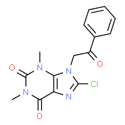 ChemSpider 2D Image | 8-Chloro-1,3-dimethyl-9-(2-oxo-2-phenylethyl)-3,9-dihydro-1H-purine-2,6-dione | C15H13ClN4O3