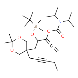 ChemSpider 2D Image | 4-{[Dimethyl(2-methyl-2-propanyl)silyl]oxy}-5-[2,2-dimethyl-5-(2-pentyn-1-yl)-1,3-dioxan-5-yl]-1,2-pentadien-3-yl diisopropylcarbamate | C29H51NO5Si