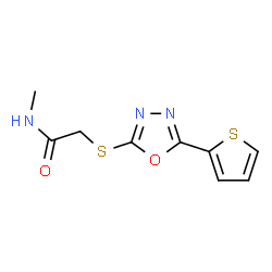 ChemSpider 2D Image | N-Methyl-2-{[5-(2-thienyl)-1,3,4-oxadiazol-2-yl]sulfanyl}acetamide | C9H9N3O2S2