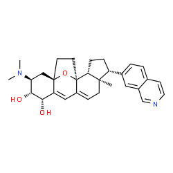 ChemSpider 2D Image | (1S,2R,3S,5R,8beta,17beta)-3-(Dimethylamino)-17-(7-isoquinolinyl)-5,8-epoxy-9,19-cyclo-9,10-secoandrosta-9(11),10-diene-1,2-diol | C30H36N2O3