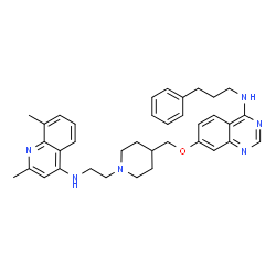ChemSpider 2D Image | 7-[(1-{2-[(2,8-Dimethyl-4-quinolinyl)amino]ethyl}-4-piperidinyl)methoxy]-N-(3-phenylpropyl)-4-quinazolinamine | C36H42N6O