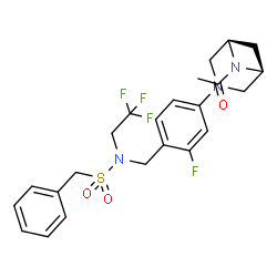 ChemSpider 2D Image | N-{4-[(1R,5S)-6-Acetyl-3,6-diazabicyclo[3.1.1]hept-3-yl]-2-fluorobenzyl}-1-phenyl-N-(2,2,2-trifluoroethyl)methanesulfonamide | C23H25F4N3O3S