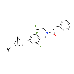 ChemSpider 2D Image | N-{4-[(1S,4S)-5-Acetyl-2,5-diazabicyclo[2.2.1]hept-2-yl]-2-fluorobenzyl}-1-phenyl-N-(2,2,2-trifluoroethyl)methanesulfonamide | C23H25F4N3O3S
