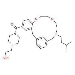 ChemSpider 2D Image | [4-(2-Hydroxyethyl)-1-piperazinyl][15-(3-methylbutyl)-9,12-dioxa-15-azatricyclo[15.3.1.0~3,8~]henicosa-1(21),3,5,7,17,19-hexaen-5-yl]methanone | C30H43N3O4