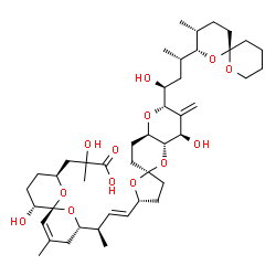 ChemSpider 2D Image | 2-Hydroxy-3-[(2S,5R,6R,8S)-5-hydroxy-8-{(2R,3E)-4-[(2R,4a'R,5R,6'S,8'R,8a'S)-8'-hydroxy-6'-{(1S,3S)-1-hydroxy-3-[(2S,3R,6S)-3-methyl-1,7-dioxaspiro[5.5]undec-2-yl]butyl}-7'-methyleneoctahydro-3H,3'H-s
piro[furan-2,2'-pyrano[3,2-b]pyran]-5-yl]-3-buten-2-yl}-10-methyl-1,7-dioxaspiro[5.5]undec-10-en-2-yl]-2-methylpropanoic acid | C44H68O13