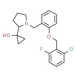 ChemSpider 2D Image | 1-(1-{2-[(2-Chloro-6-fluorobenzyl)oxy]benzyl}-2-pyrrolidinyl)cyclopropanol | C21H23ClFNO2