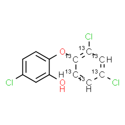 ChemSpider 2D Image | 5-Chloro-2-{[2,4-dichloro(~13~C_6_)phenyl]oxy}phenol | C613C6H7Cl3O2