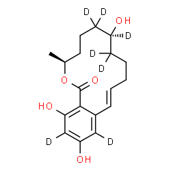ChemSpider 2D Image | (3S,7S,11E)-7,14,16-Trihydroxy-3-methyl(6,6,7,8,8,13,15-~2~H_7_)-3,4,5,6,7,8,9,10-octahydro-1H-2-benzoxacyclotetradecin-1-one | C18H17D7O5