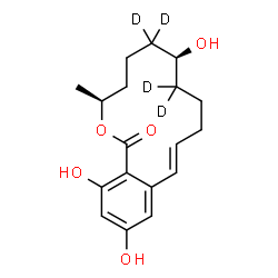 ChemSpider 2D Image | (3S,7S,11E)-7,14,16-Trihydroxy-3-methyl(6,6,8,8-~2~H_4_)-3,4,5,6,7,8,9,10-octahydro-1H-2-benzoxacyclotetradecin-1-one | C18H20D4O5