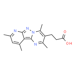 ChemSpider 2D Image | 3-(2,4,8,10-Tetramethylpyrido[2',3':3,4]pyrazolo[1,5-a]pyrimidin-3-yl)propanoic acid | C16H18N4O2