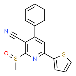 ChemSpider 2D Image | 2-(Methylsulfinyl)-4-phenyl-6-(2-thienyl)nicotinonitrile | C17H12N2OS2