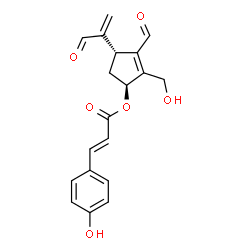 ChemSpider 2D Image | (1S,4R)-3-Formyl-2-(hydroxymethyl)-4-(3-oxo-1-propen-2-yl)-2-cyclopenten-1-yl (2E)-3-(4-hydroxyphenyl)acrylate | C19H18O6