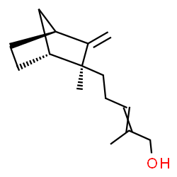 ChemSpider 2D Image | 2-Methyl-5-[(1R,2S,4S)-2-methyl-3-methylenebicyclo[2.2.1]hept-2-yl]-2-penten-1-ol | C15H24O