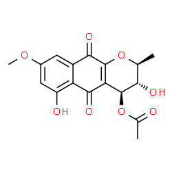 ChemSpider 2D Image | (2S,3S,4S)-3,6-Dihydroxy-8-methoxy-2-methyl-5,10-dioxo-3,4,5,10-tetrahydro-2H-benzo[g]chromen-4-yl acetate | C17H16O8