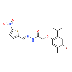ChemSpider 2D Image | 2-(4-Bromo-2-isopropyl-5-methylphenoxy)-N'-[(E)-(5-nitro-2-thienyl)methylene]acetohydrazide | C17H18BrN3O4S