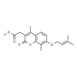 ChemSpider 2D Image | Methyl {4,8-dimethyl-7-[(3-methyl-2-buten-1-yl)oxy]-2-oxo-2H-chromen-3-yl}acetate | C19H22O5
