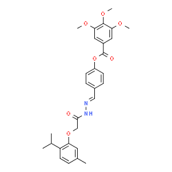 ChemSpider 2D Image | 4-[(E)-{[(2-Isopropyl-5-methylphenoxy)acetyl]hydrazono}methyl]phenyl 3,4,5-trimethoxybenzoate | C29H32N2O7